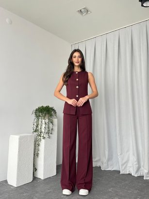 Kadın Bordo Agnes Yelekli Takım