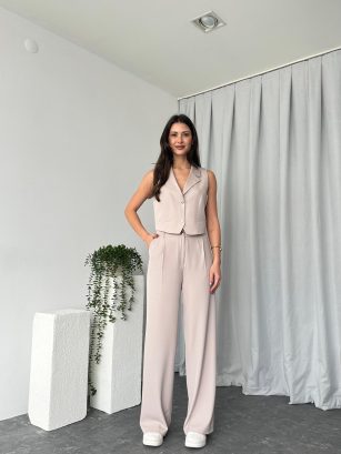 Kadın Taş Rengi Alice Yelekli Takım