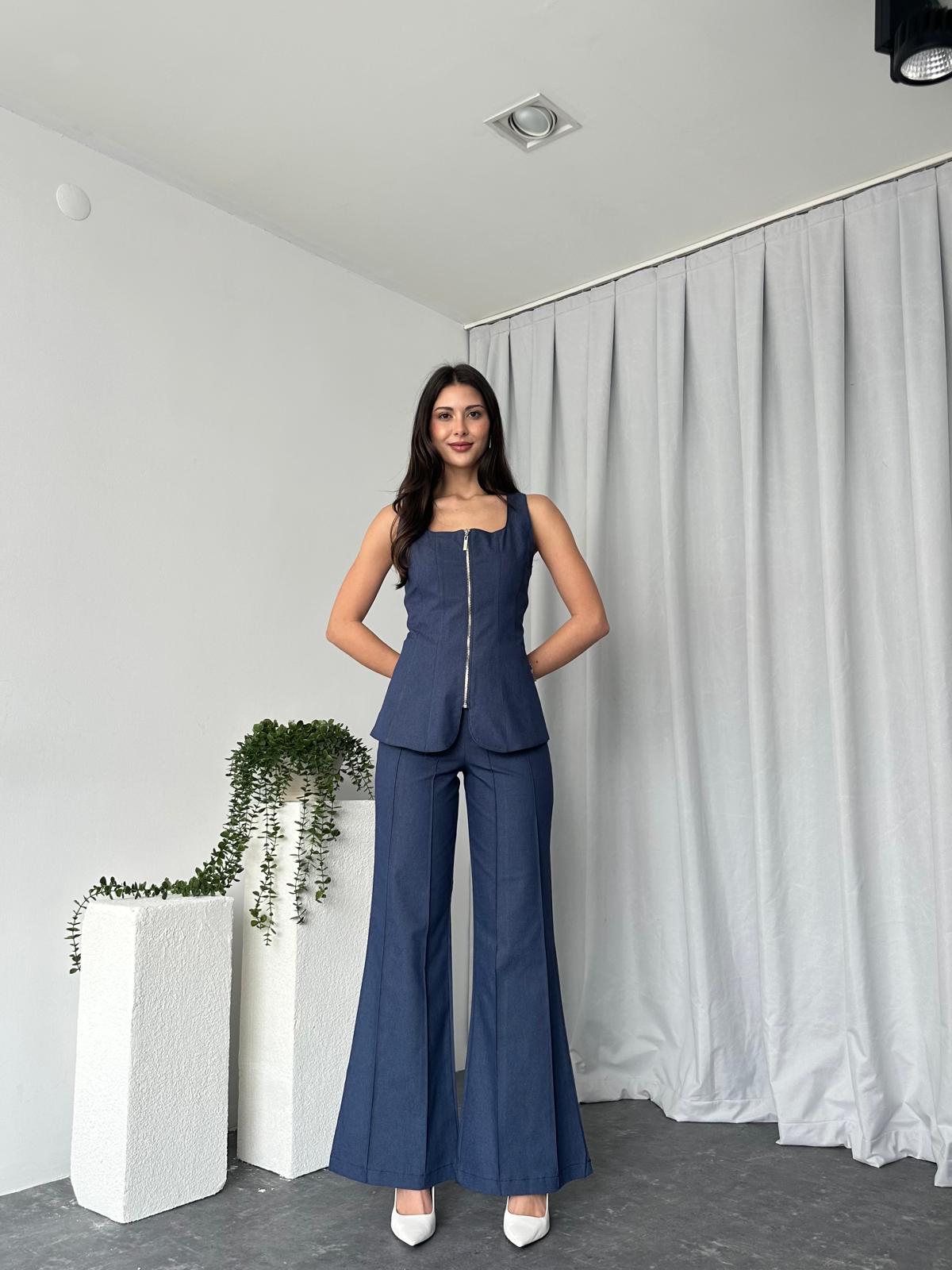 Kadın Lacivert Abbey Yelek-Plazzo Takım - Görsel 8