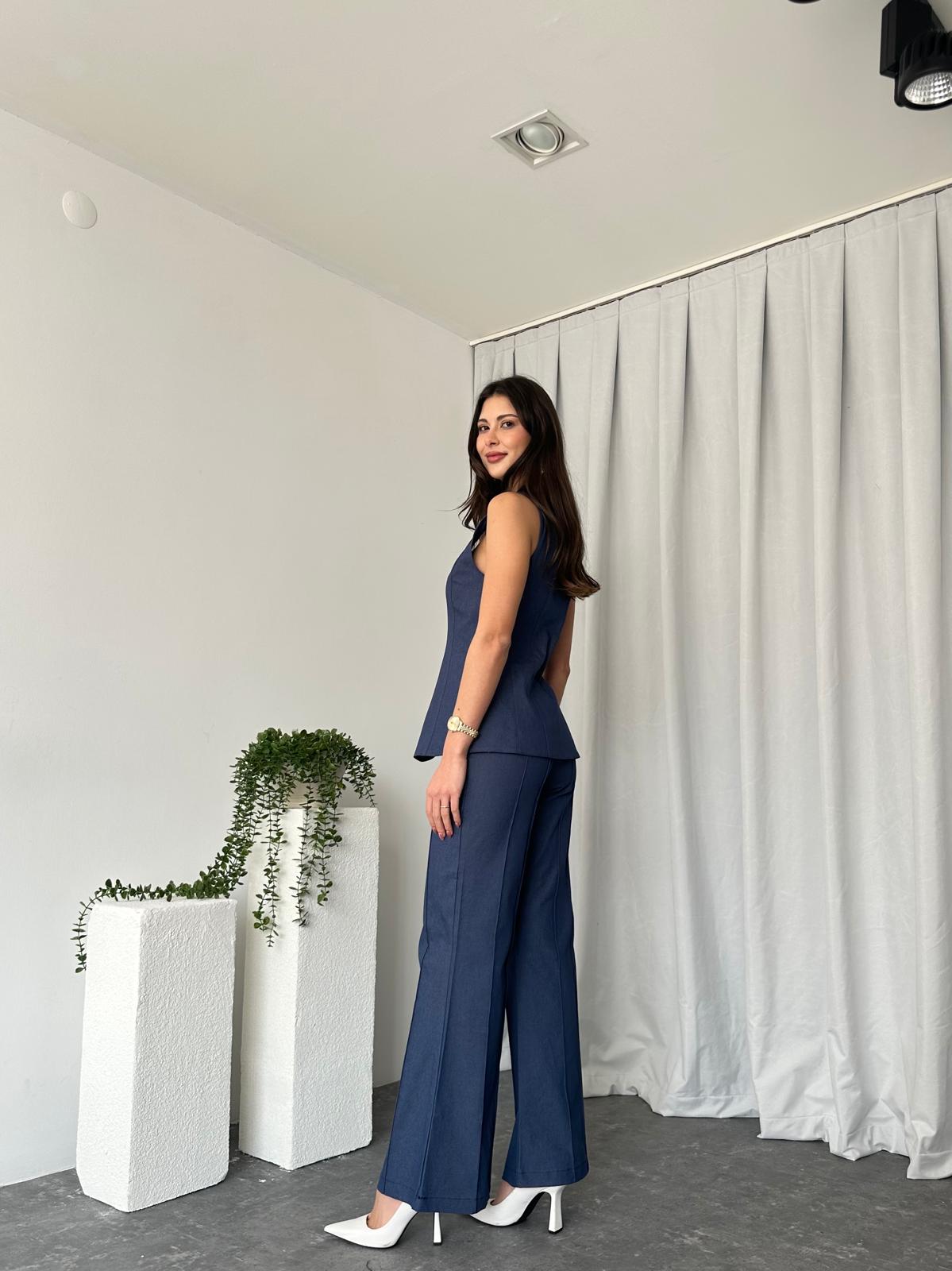 Kadın Lacivert Abbey Yelek-Plazzo Takım - Görsel 12