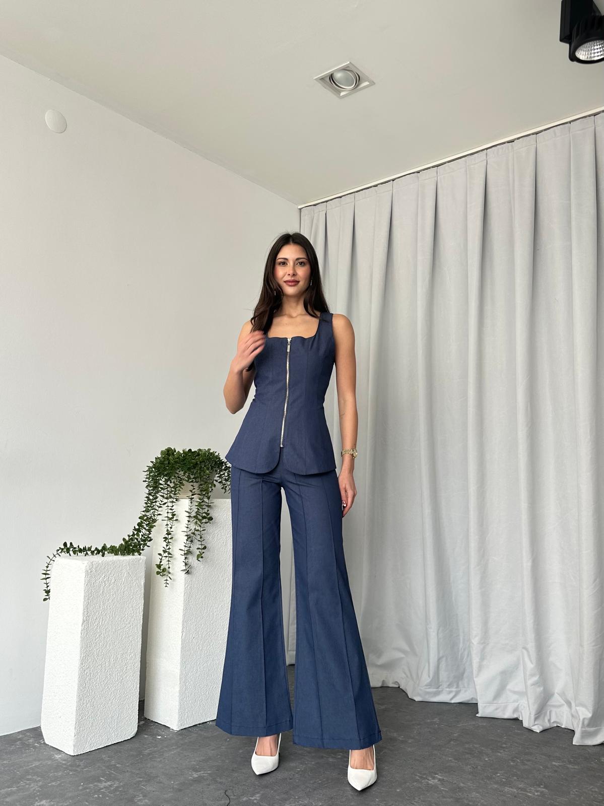 Kadın Lacivert Abbey Yelek-Plazzo Takım - Görsel 2