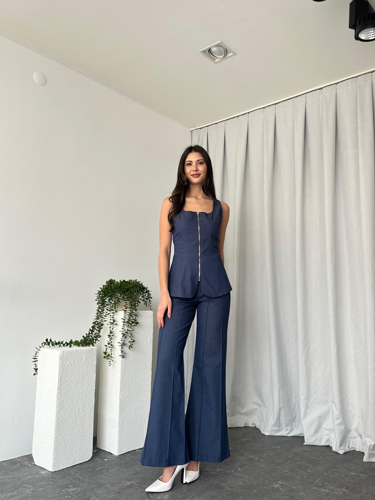 Kadın Lacivert Abbey Yelek-Plazzo Takım - Görsel 3