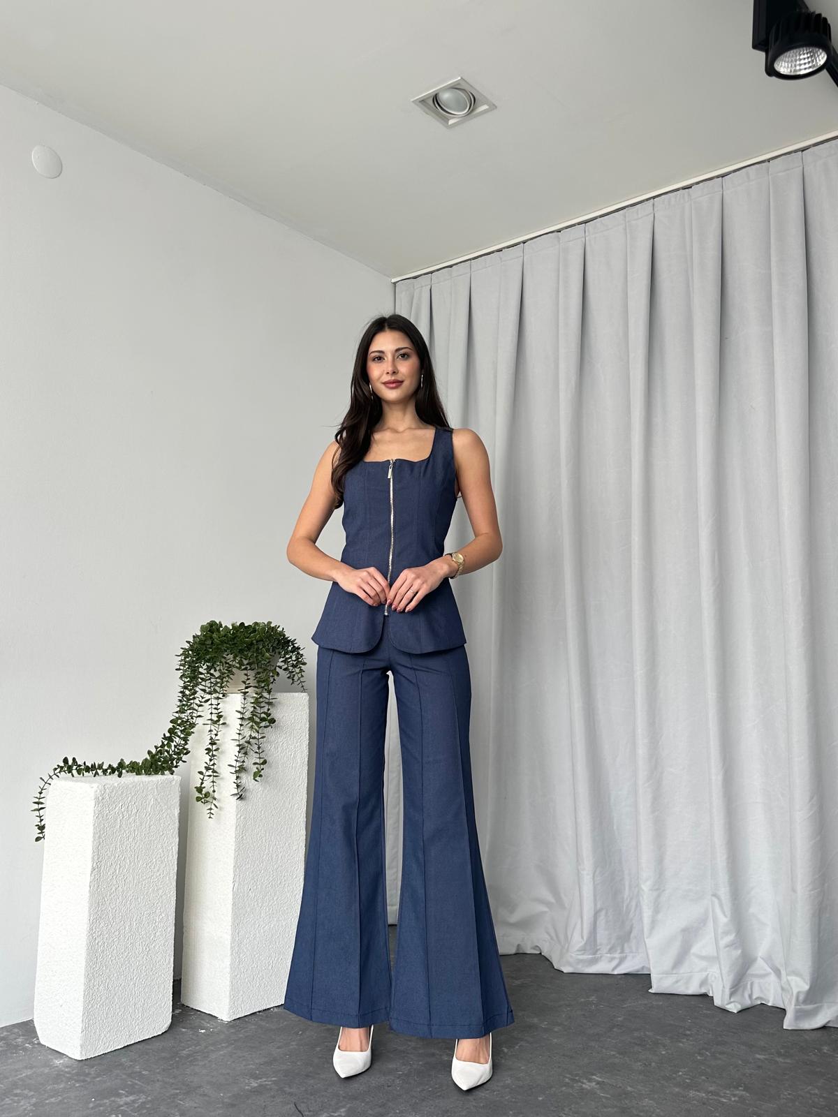 Kadın Lacivert Abbey Yelek-Plazzo Takım