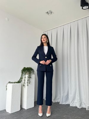 Kadın Laciveert Lessi Ceket Pantolon Takım