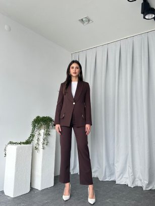 Kadın Kahve Lessi Ceket Pantolon Takım