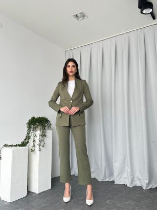 Kadın Haki Lessi Ceket Pantolon Takım