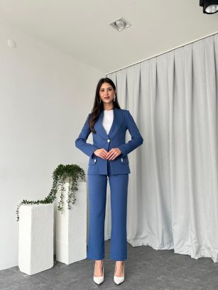 Kadın Mavi Lessi Ceket Pantolon Takım