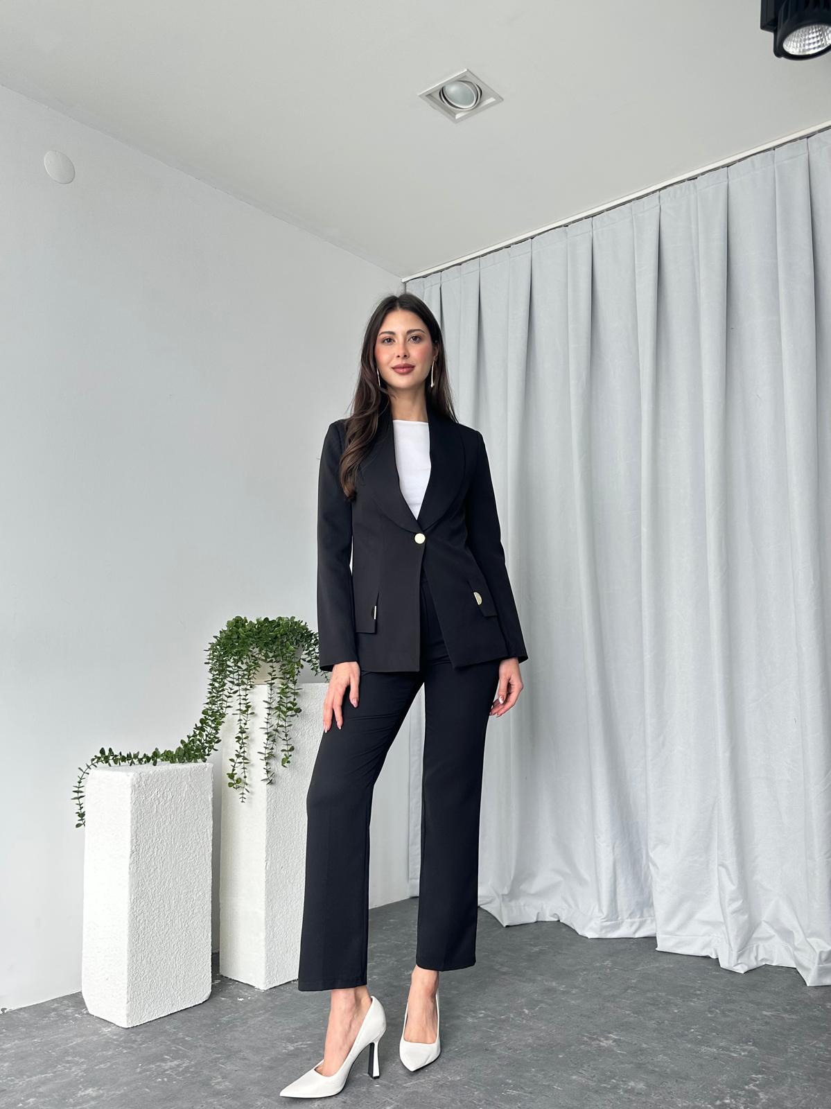 Kadın Siyah Lessi Ceket Pantolon Takım - Görsel 9