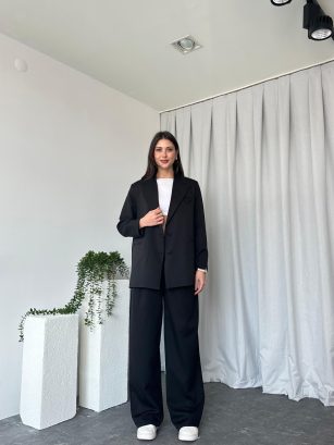 Kadın Oversize Siyah Aster Ceket Pantolon Takım