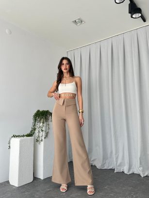 Kadın Krem Rengi Aren Kumaş Pantolon