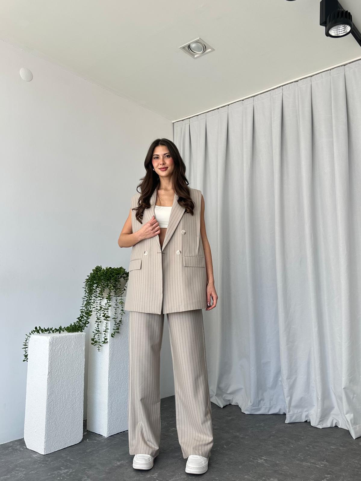 Kadın Amelia Çizgili Uzun Yelek - Görsel 8