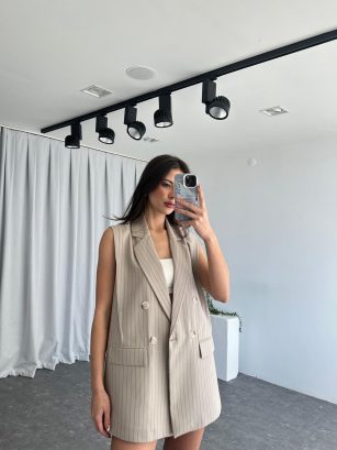 Kadın Amelia Çizgili Uzun Yelek