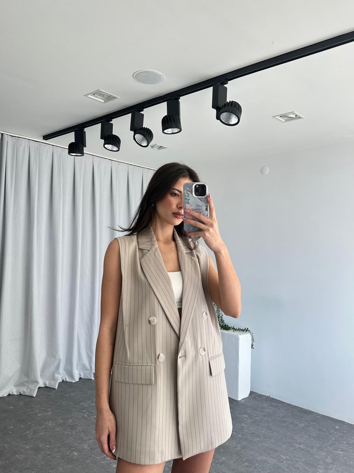 Kadın Amelia Çizgili Uzun Yelek