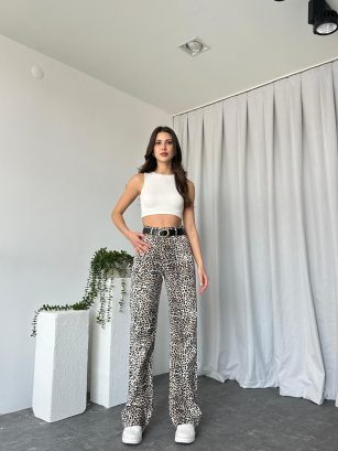 Leopar Desenli Wide Leg Jean