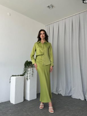 Kadın Yeşil Mia Etek-Gömlek Takım