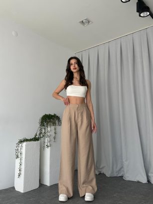 Kadın Kremrengi Tensel Kumaş Pantolon