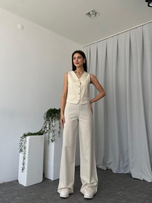 Kadın Keten Krem Shay Takım