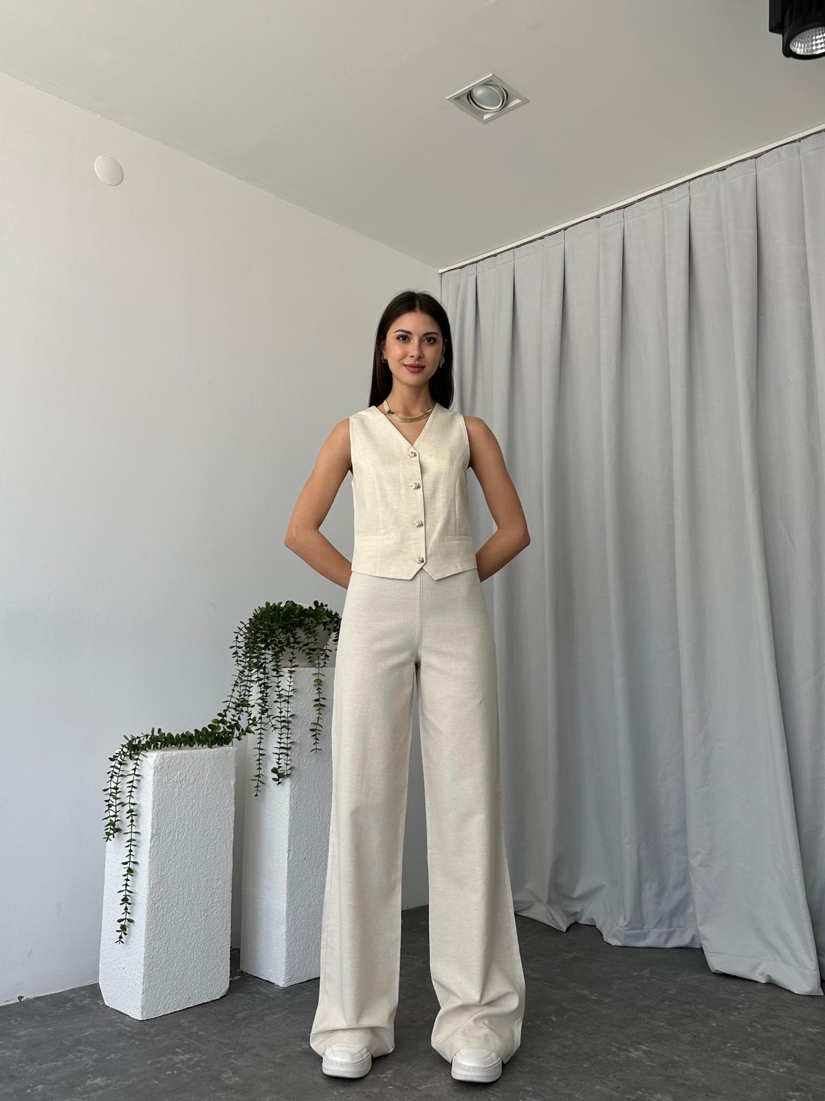 Kadın Keten Krem Shay Takım - Görsel 2