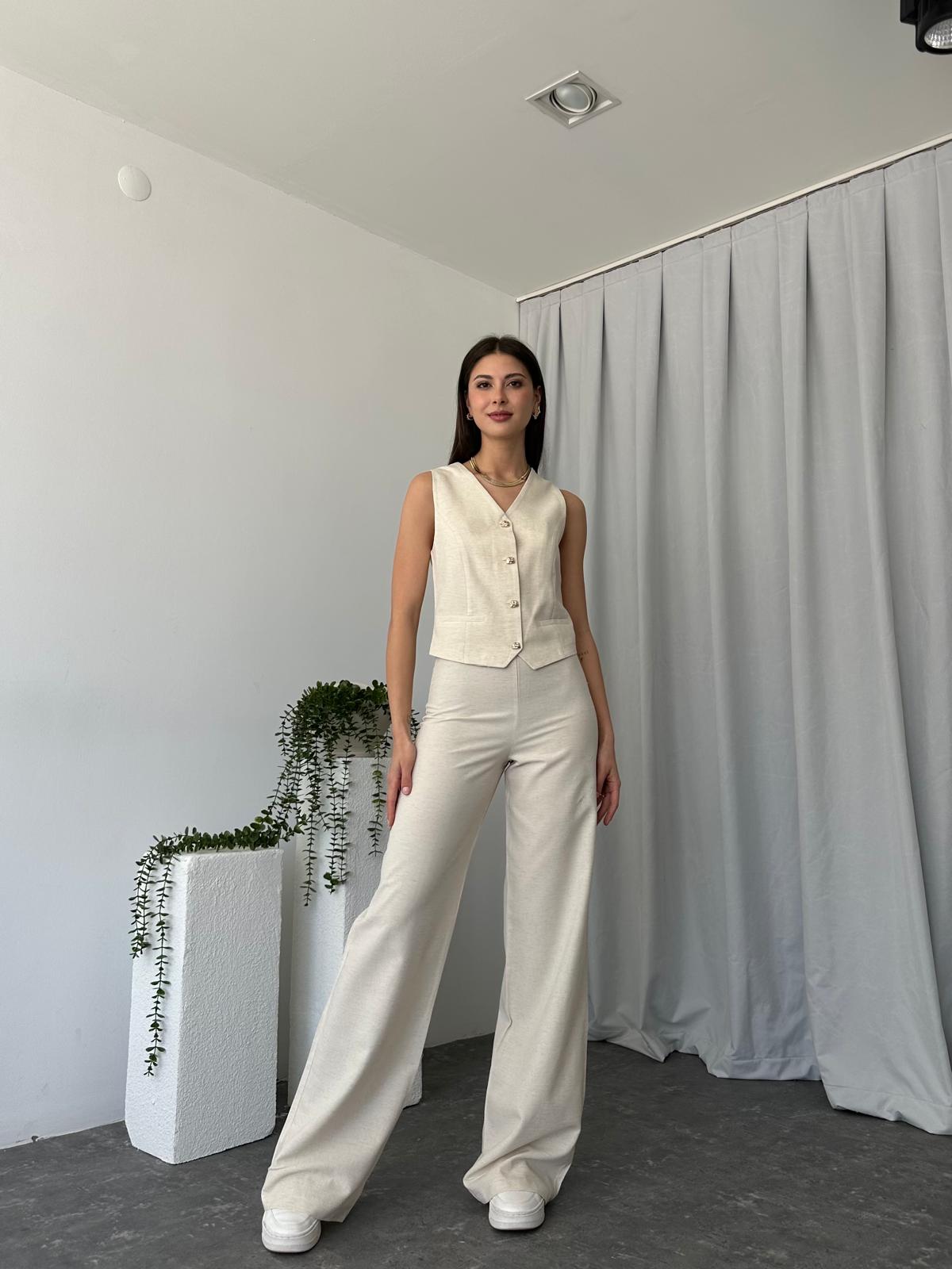 Kadın Keten Krem Shay Takım - Görsel 3