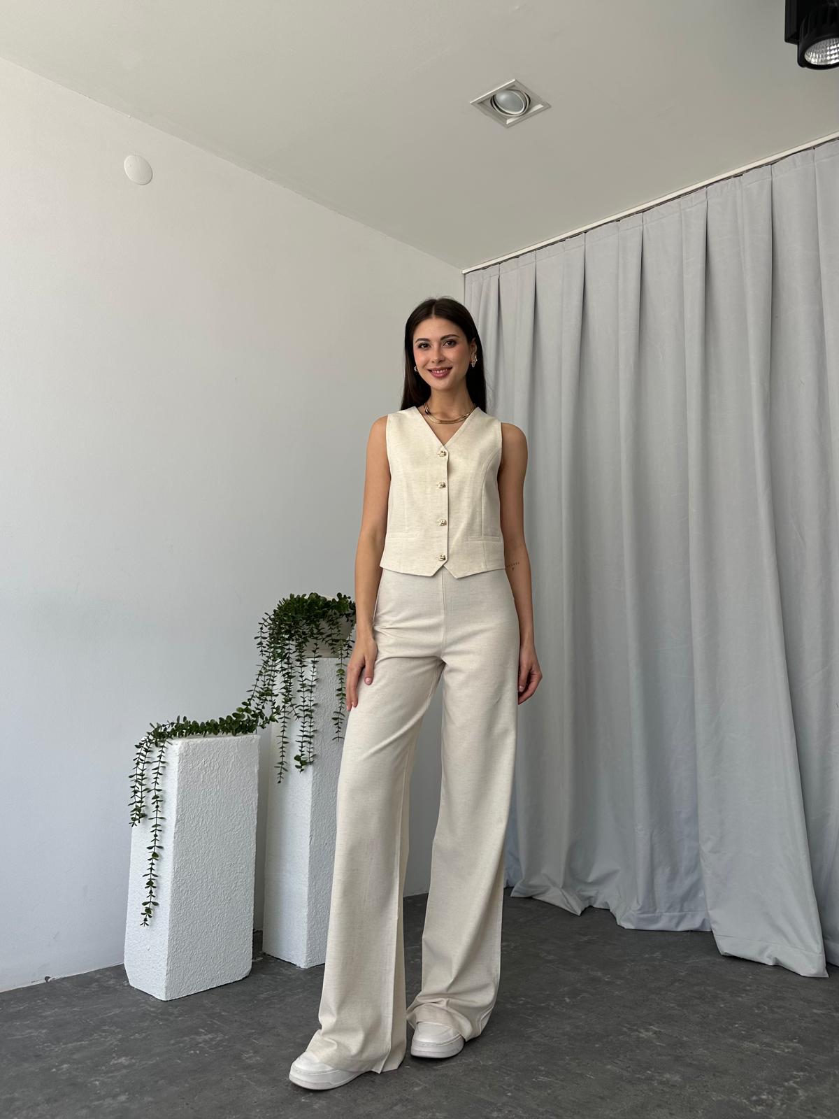 Kadın Keten Krem Shay Takım - Görsel 5