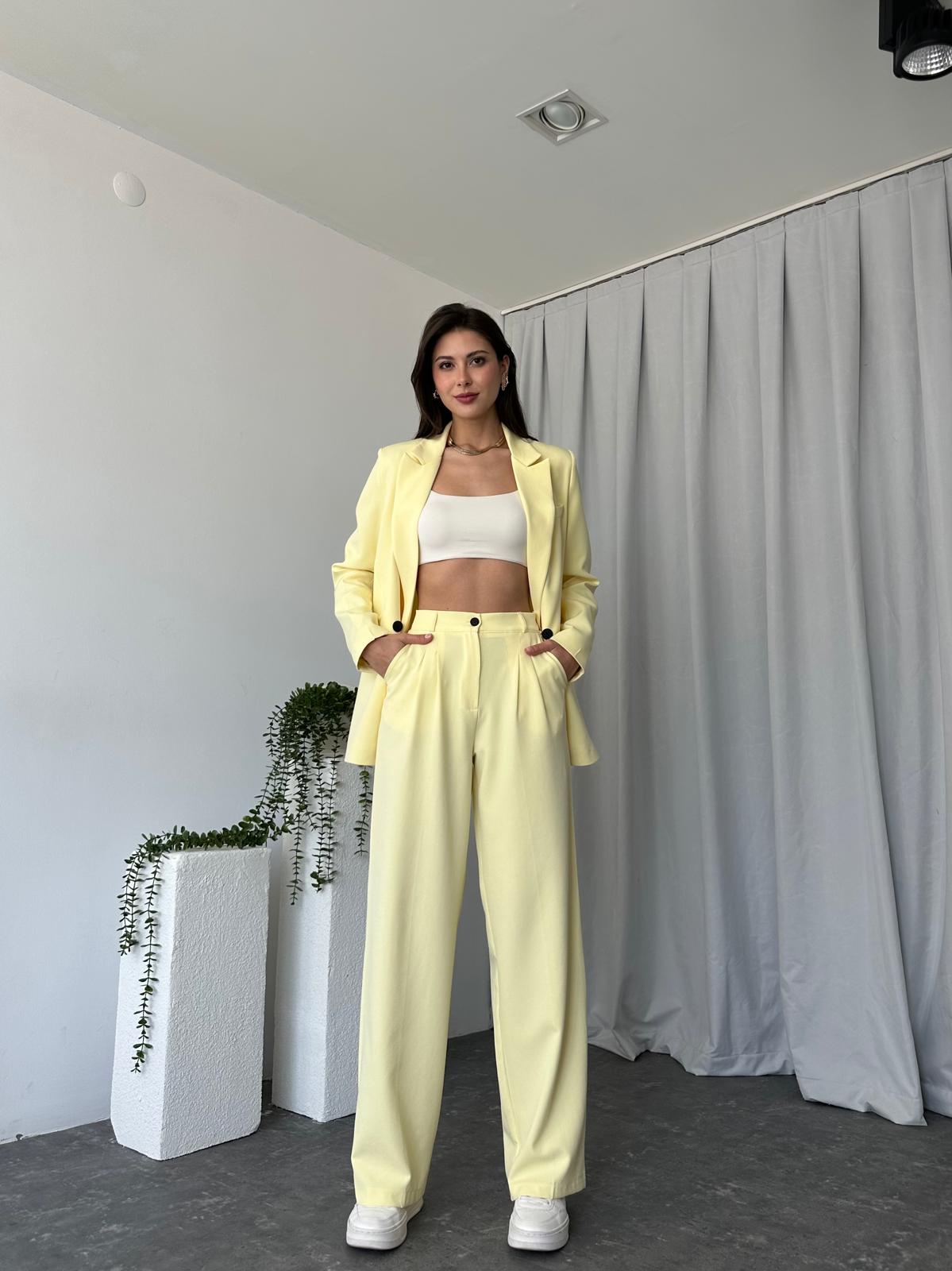 Kadın Sarı Oversize Ceket Pantolon Takım - Görsel 2