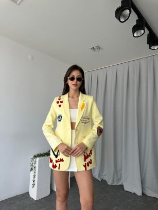 Nakışlı Tasarım Ceket (Sarı)