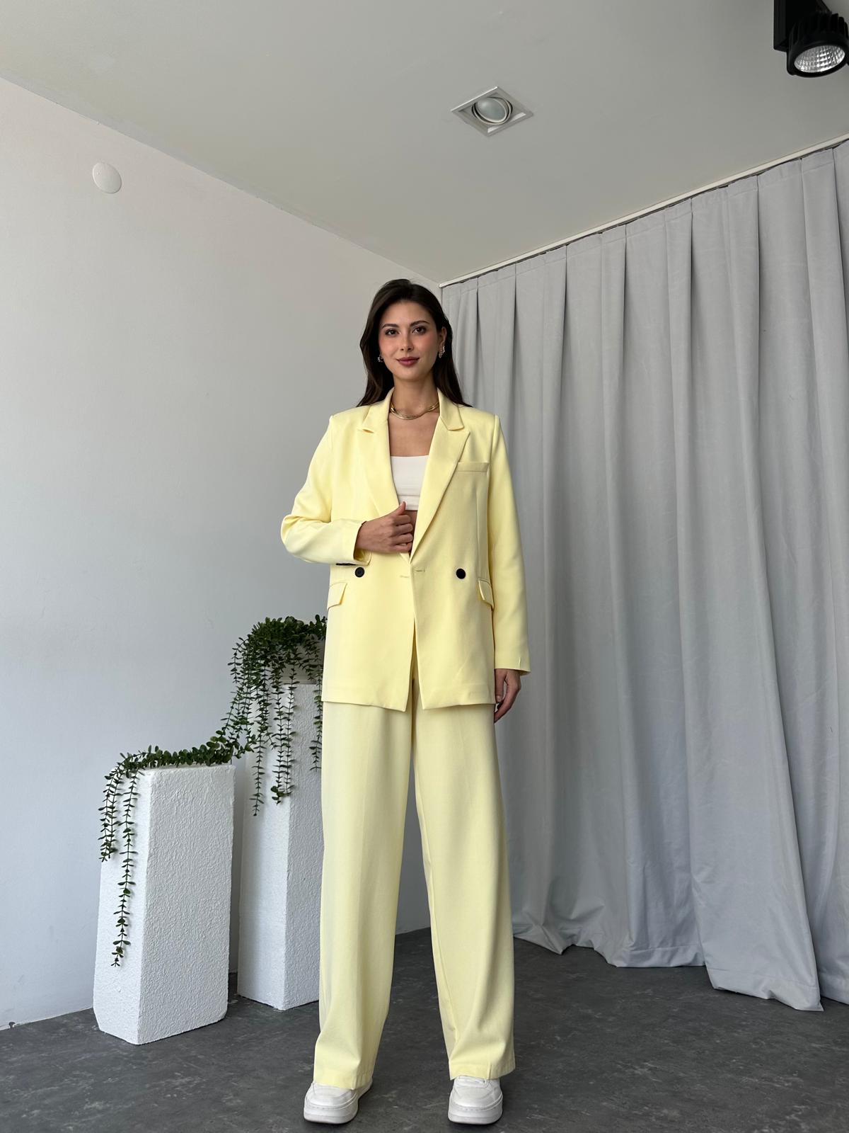 Kadın Sarı Oversize Ceket Pantolon Takım - Görsel 3