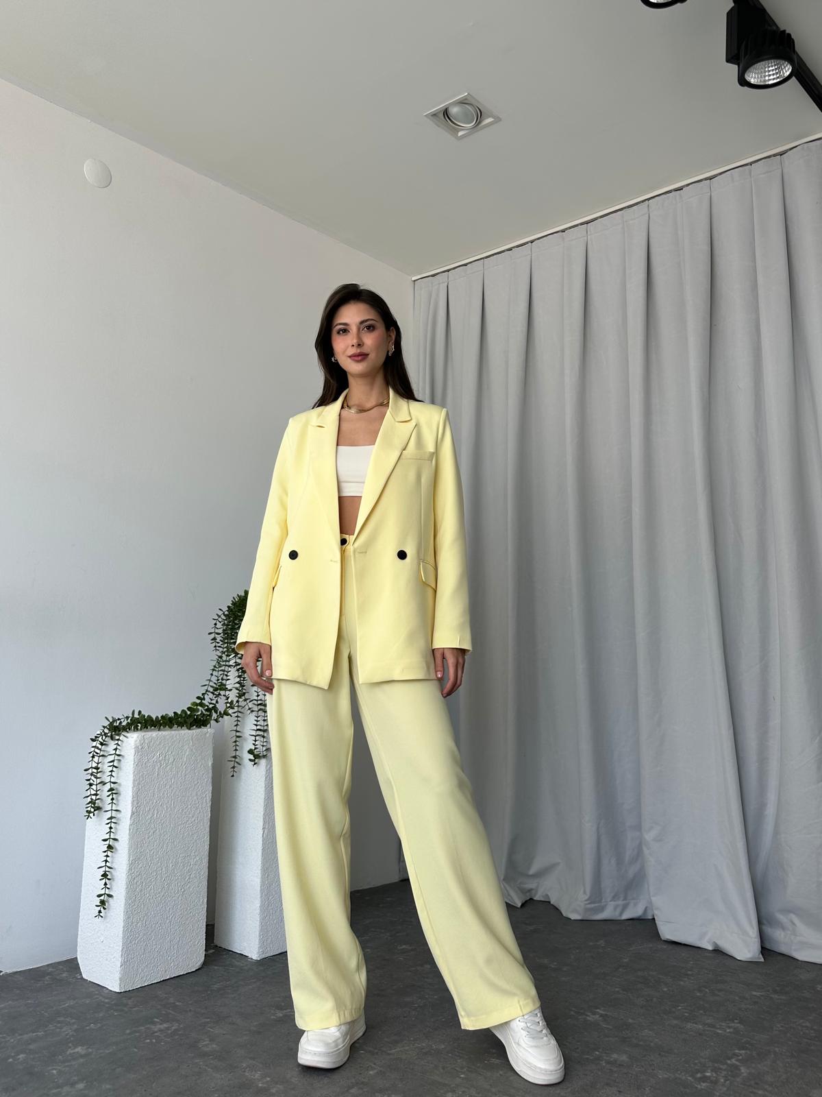 Kadın Sarı Oversize Ceket Pantolon Takım - Görsel 4
