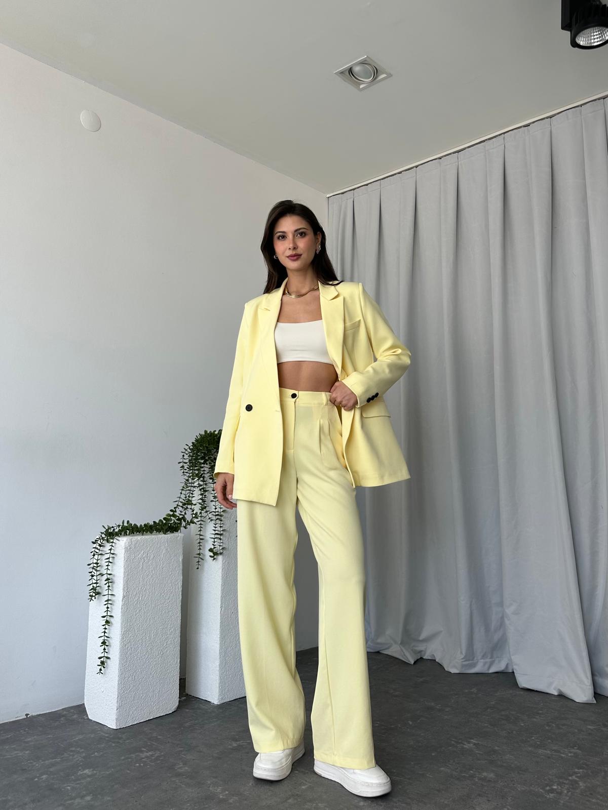 Kadın Sarı Oversize Ceket Pantolon Takım - Görsel 5