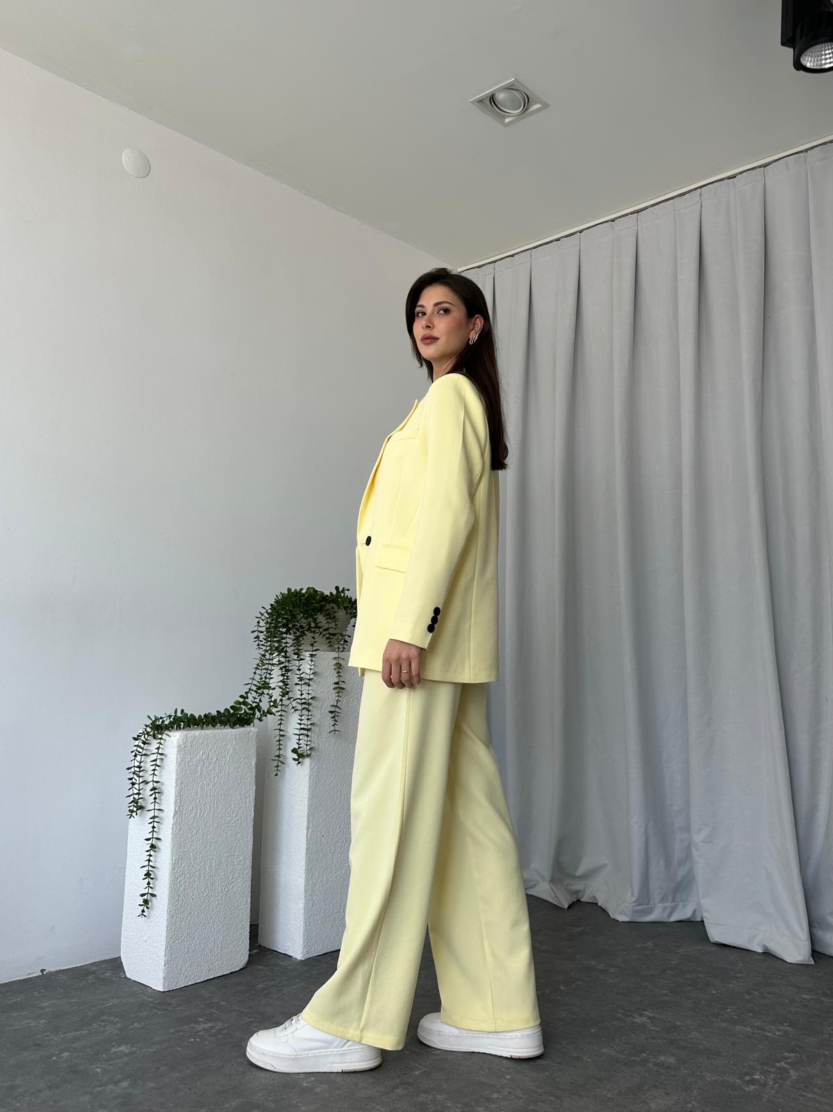 Kadın Sarı Oversize Ceket Pantolon Takım - Görsel 6