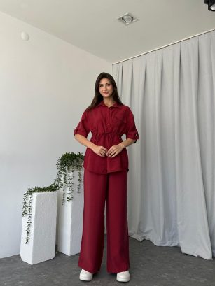 Kadın Sahra Bordo Gömlek Takım