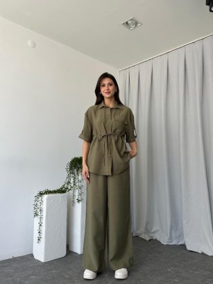 Kadın Sahra Haki Gömlek Takım
