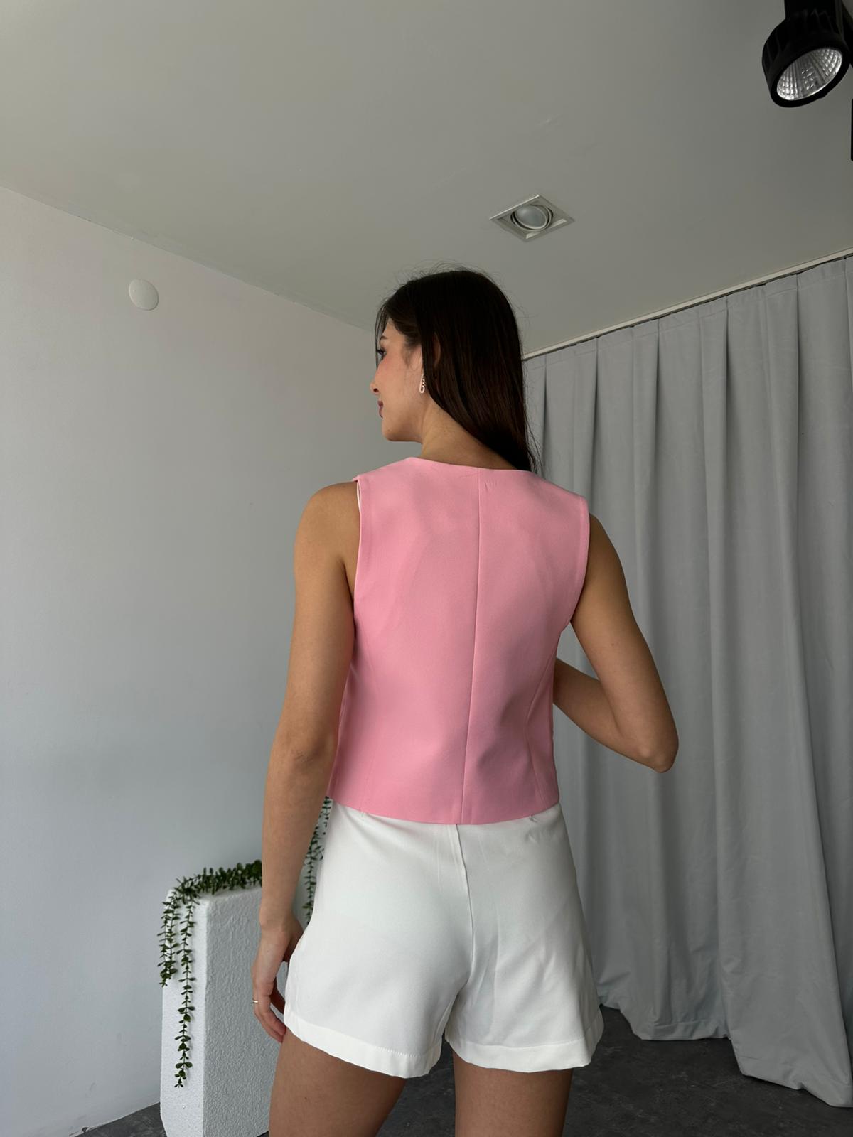 Kadın Pembe Asimetrik Kesim Yelek - Görsel 7