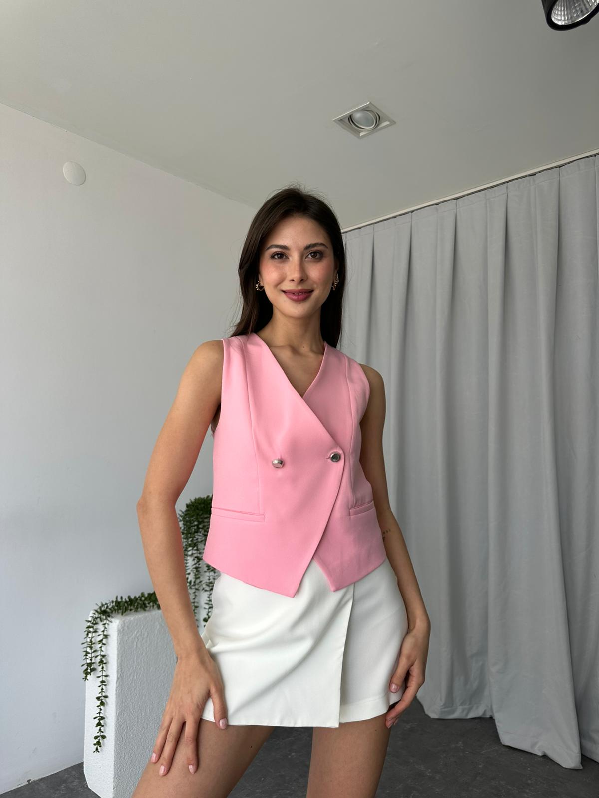 Kadın Pembe Asimetrik Kesim Yelek - Görsel 9