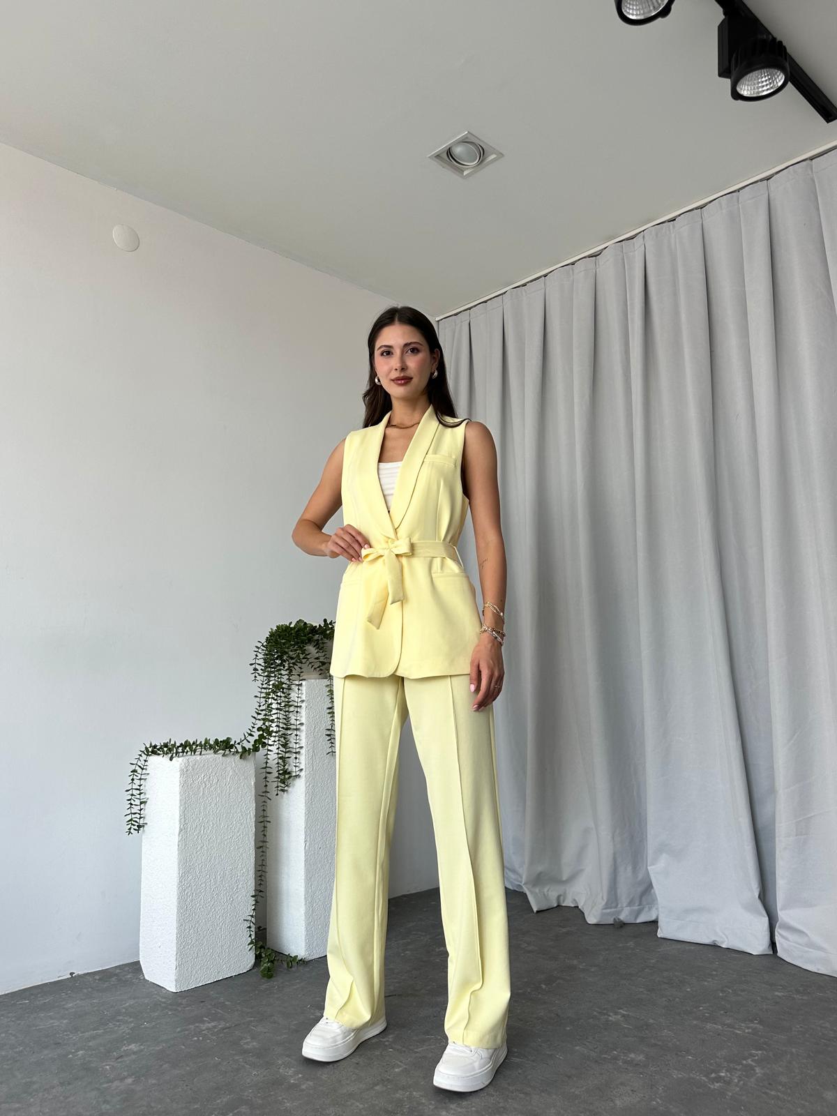 Kadın Leila Sarı Yelek Pantolon Takım - Görsel 12