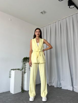 Kadın Leila Sarı Yelek Pantolon Takım