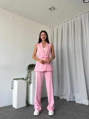 Kadın Leila Pembe Yelek Pantolon Takım