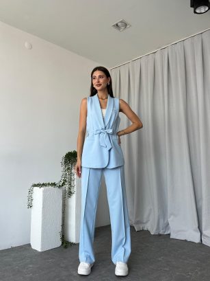 Kadın Leila Bebek Mavisi Yelek Pantolon Takım