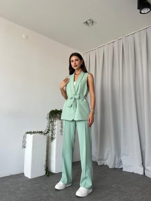 Kadın Leila Mint Yeşili Yelek Pantolon Takım
