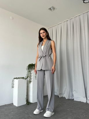 Kadın Leila Gri Yelek Pantolon Takım