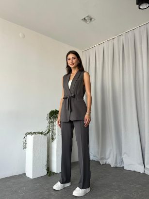 Kadın Leila Füme Yelek Pantolon Takım
