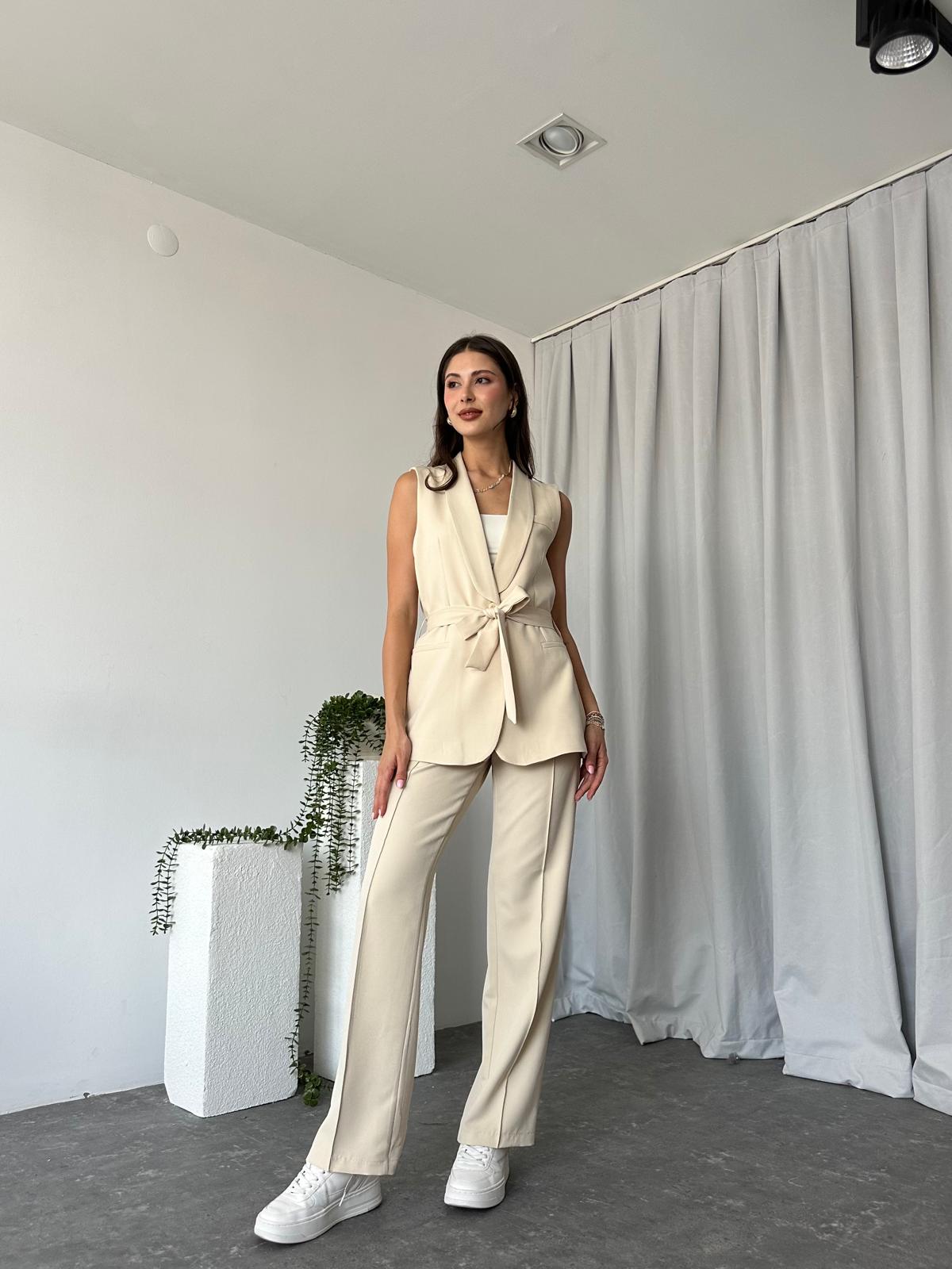 Kadın Leila Krem Yelek Pantolon Takım - Görsel 4