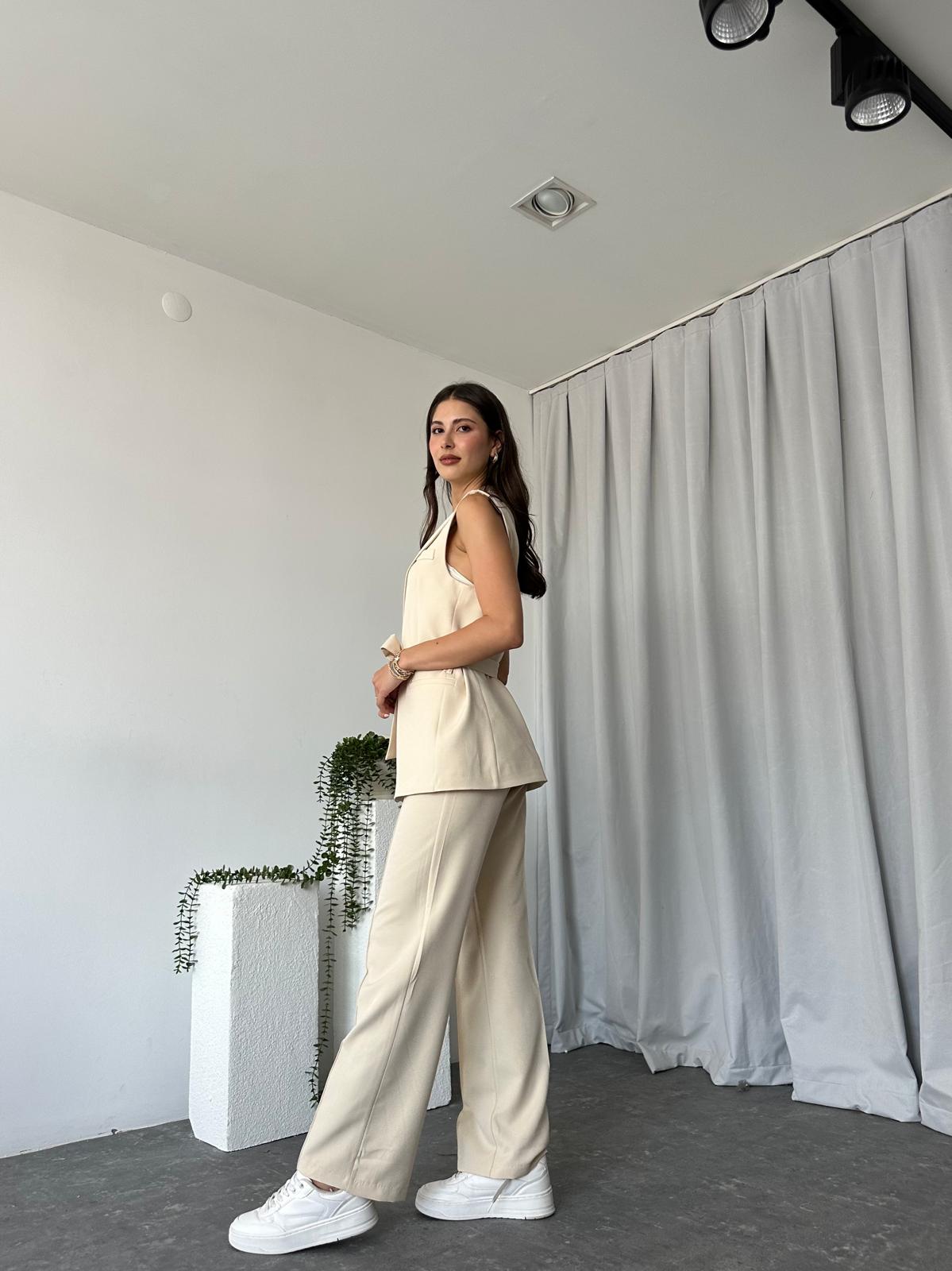 Kadın Leila Krem Yelek Pantolon Takım - Görsel 7