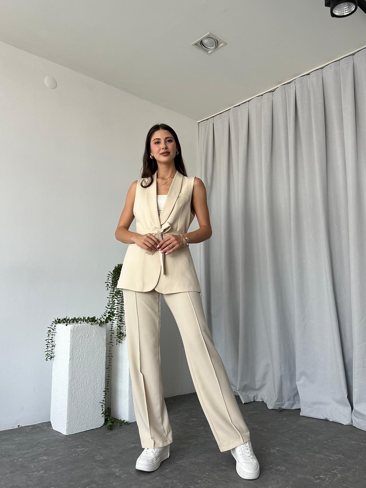 Kadın Leila Krem Yelek Pantolon Takım - Görsel 9