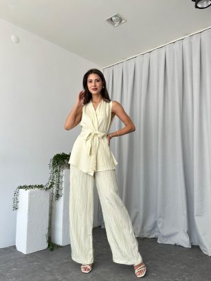 Kadın Saten Bert Sarı Takım