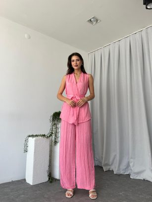 Kadın Saten Bert Pembe Takım