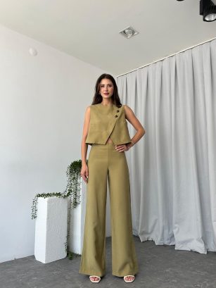 Kadın Babs Haki Yelekli Takım