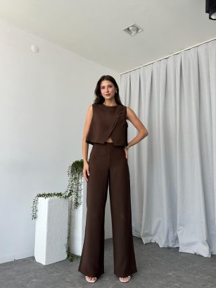 Kadın Babs Kahverengi Yelekli Takım