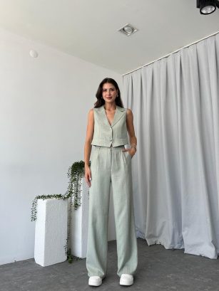 Kadın Alice Çizgili Yeşil  Yelekli Takım
