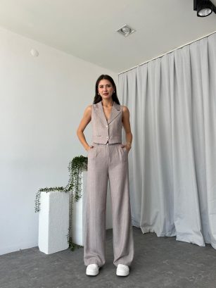 Kadın Alice Çizgili Vizon Yelekli Takım